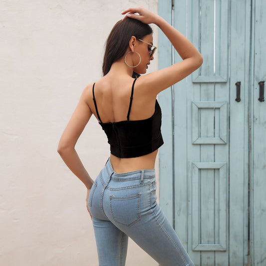 Stylish Womens Velvet V-Neck Slit Camisole