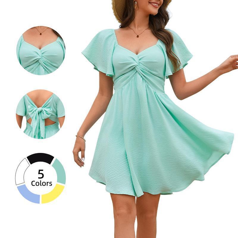 New Square-neck  Short-sleeve  High-waisted Dress