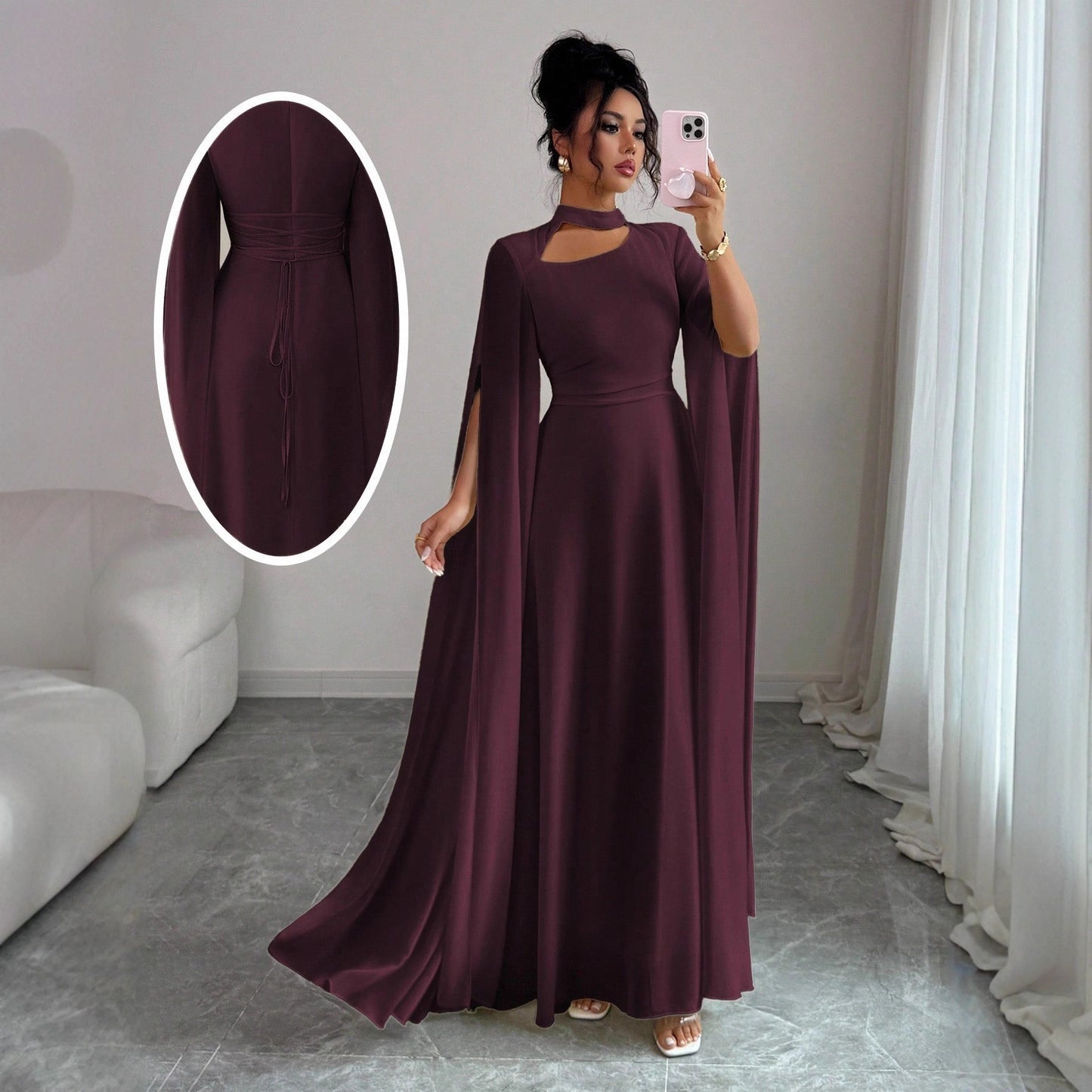 Womens Lace-Up Cloak Fit-and-Flare Dress